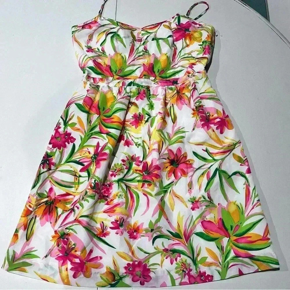J.Crew Floral dress v neck strap mini‎ womens size 4 lined - Picture 1 of 5